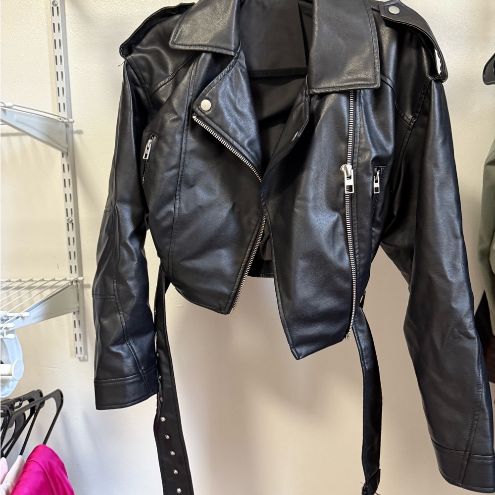 Black Faux Leather Moto Jacket - Women